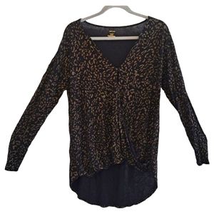 Jennifer Lopez Black and Gold Leopard Animal Print Faux Wrap Blouse Size Large